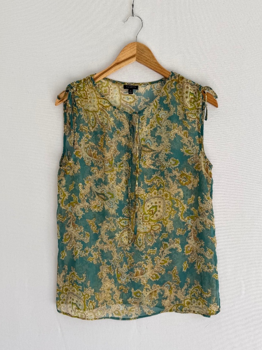 TALBOTS Women’s Small Turquoise Gold Floral Paisley Print Sleeveless Blouse